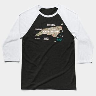 North Carolina Illustrated Map Baseball T-Shirt